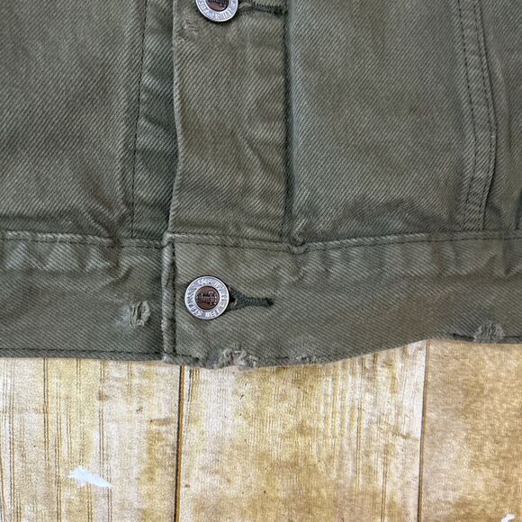 Levis Silvertab Denim Trucker Jacket Olive Drab Green Distressed Large - Picture 15 of 16